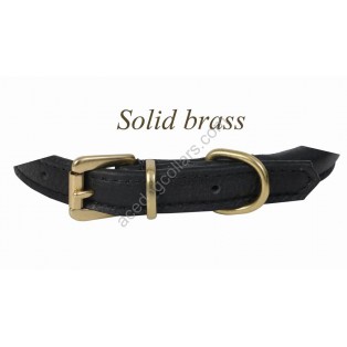 Ace Super Soft Rolled Italian Leather Dog Collar : Black (brass buckle) 